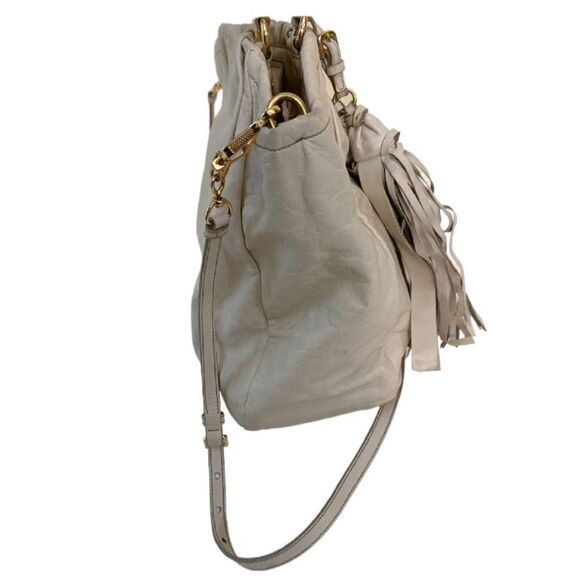 PRADA Vitello Two Way Hobo Beige Fringe Leather Bag - Picture 4 of 15